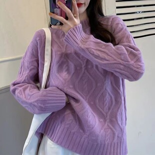 韩版时尚慵懒风白色套头毛衣女2026新款加厚高级感内搭针织衫上衣