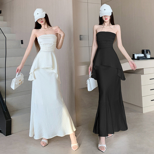 时尚高级感抹胸套装女2025夏褶皱辣妹上衣+弹力收腰半身裙两件套