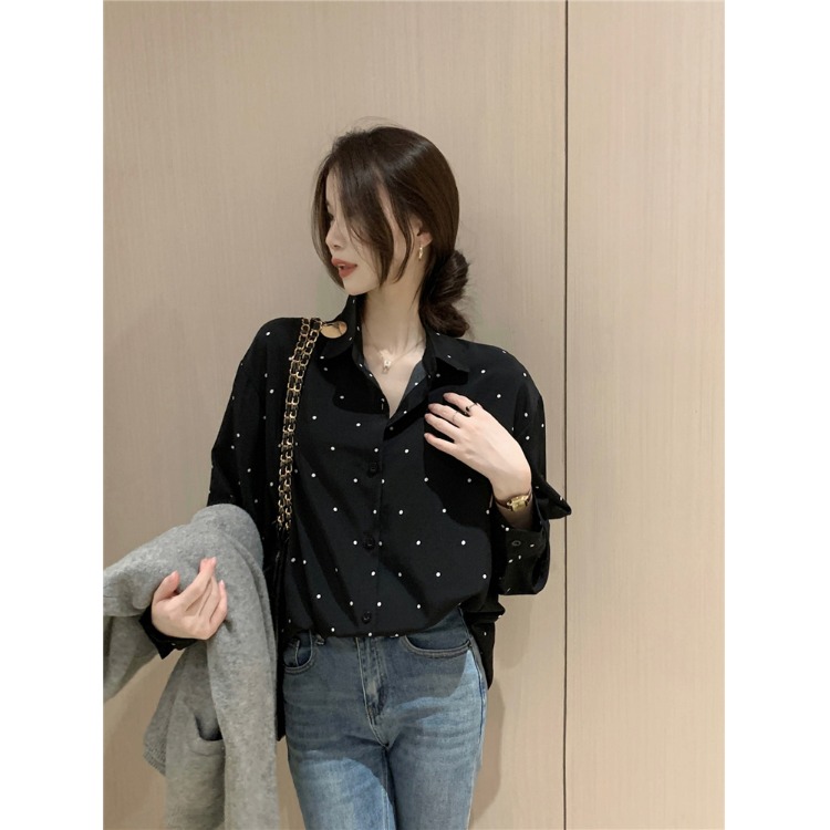 法式小众复古黑白色波点雪纺衬衫