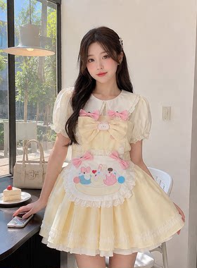 日系甜美蝴蝶结背带裙娃娃领套装