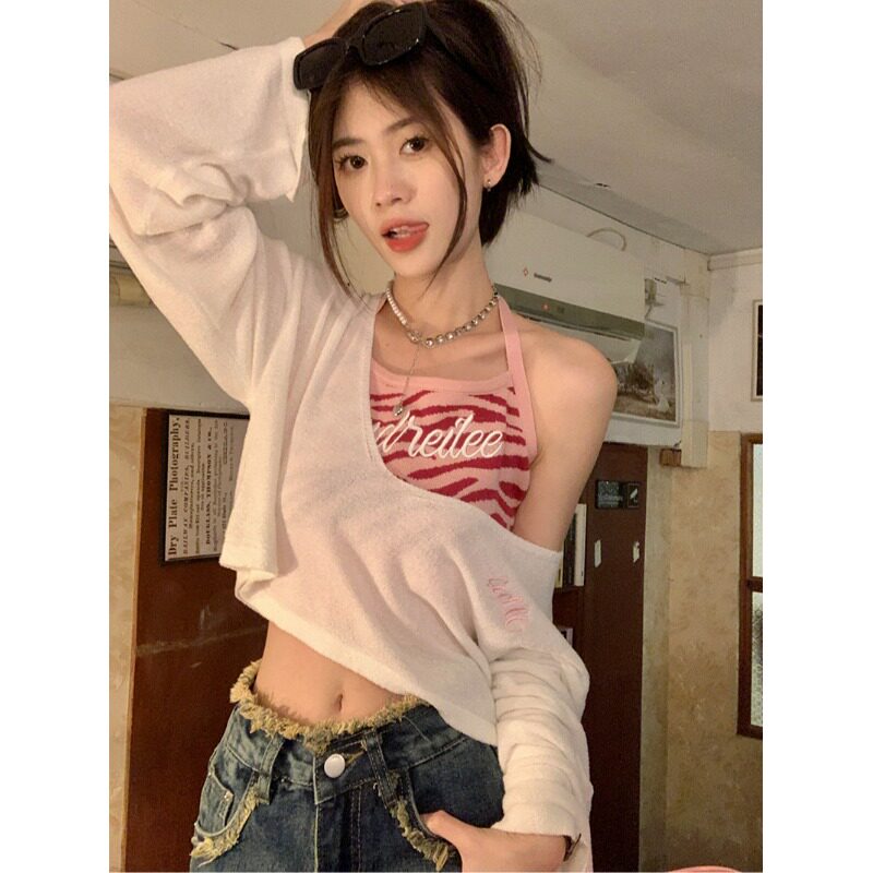 学生美式辣妹吊带防晒针织两件套