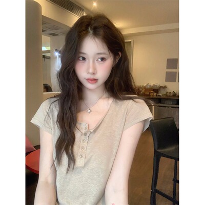 韩系百搭显瘦纯色短袖T恤女