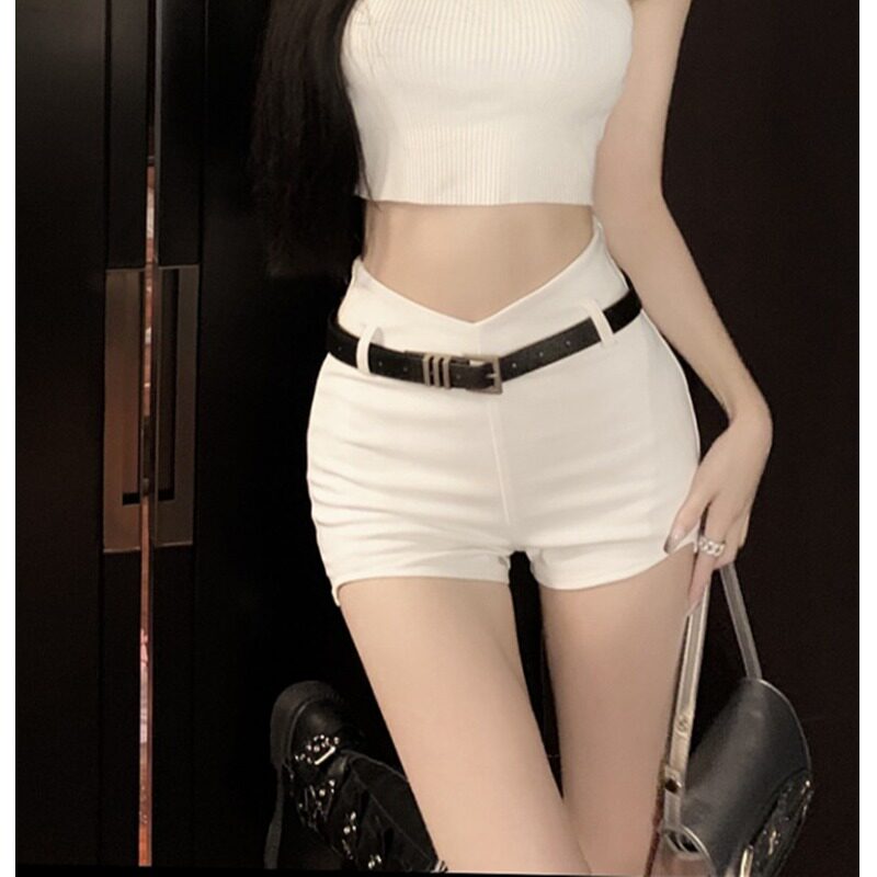 黑色休闲短裤女小众设计感夏季辣妹热裤高腰修身显瘦紧身裤子外穿