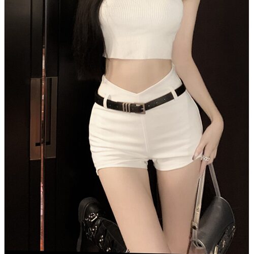 黑色休闲短裤女小众设计感夏季辣妹热裤高腰修身显瘦紧身裤子外穿