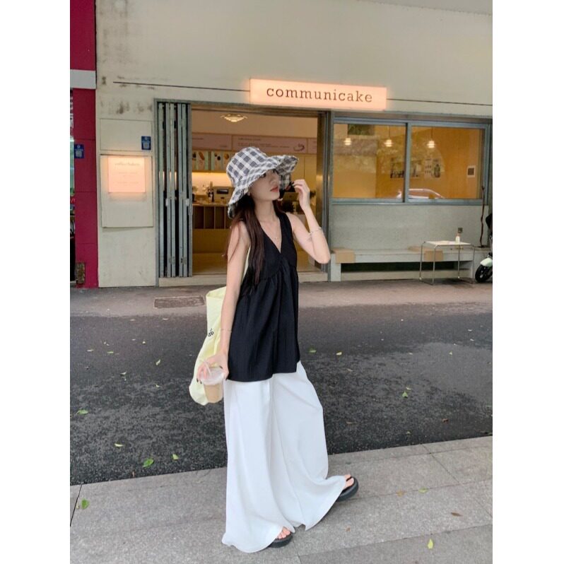 超好看中长款黑色背心女夏季2026新款设计感小个子无袖V领上衣服