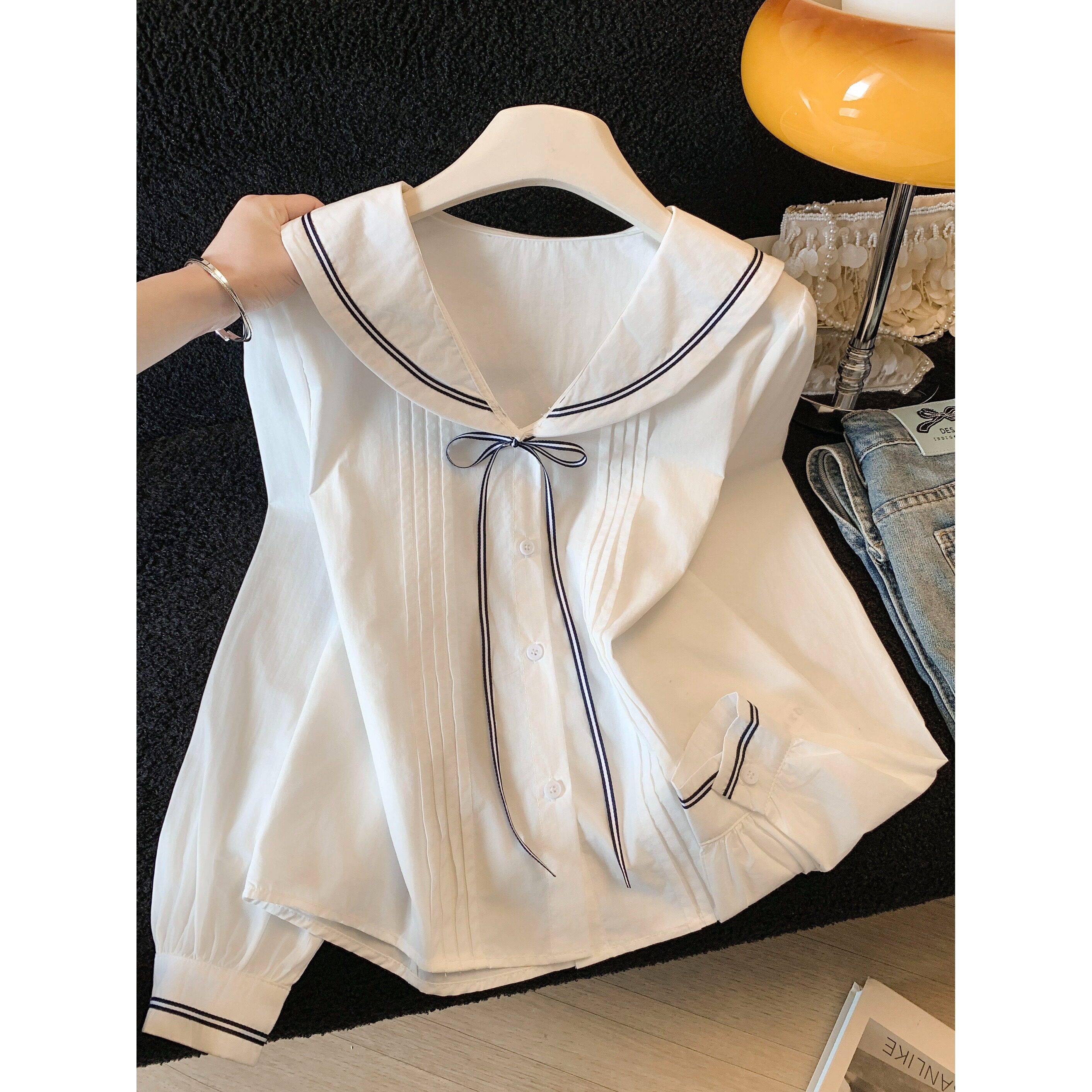 法式少女感海军领蝴蝶结衬衫女春季2026新款校园制服穿搭显瘦上衣