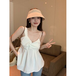 扭结设计感不规则吊带背心女装夏季辣妹小众褶皱短款上衣别致小衫