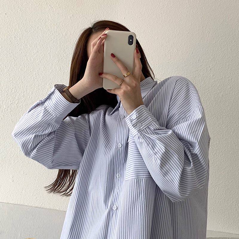2026春设计感条纹长袖女衬衫