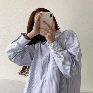 春季2026年新款时尚条纹内搭长袖衬衫设计感小众学生衬衣女上衣潮