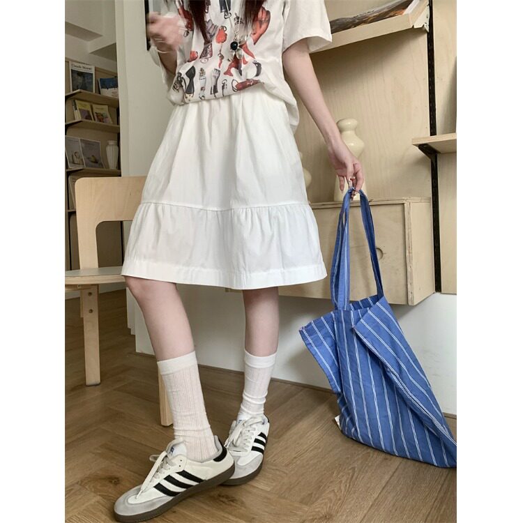 日系半身裙休闲松紧春夏季2026新款高级学院风半裙中裙有口袋短裙