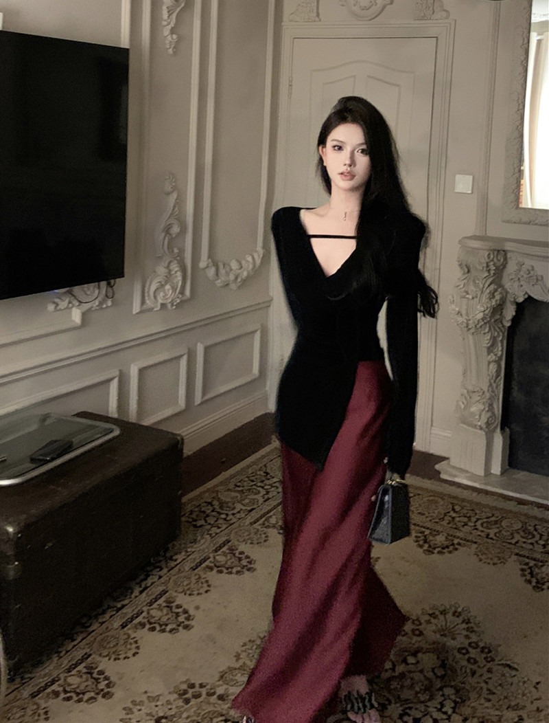 套装女2023秋季新款气质名媛镂空长袖T恤+高腰包臀半身裙两件套女,女装/女士精品,时尚套装,淘宝优惠券,粉丝福利购,淘宝优惠卷