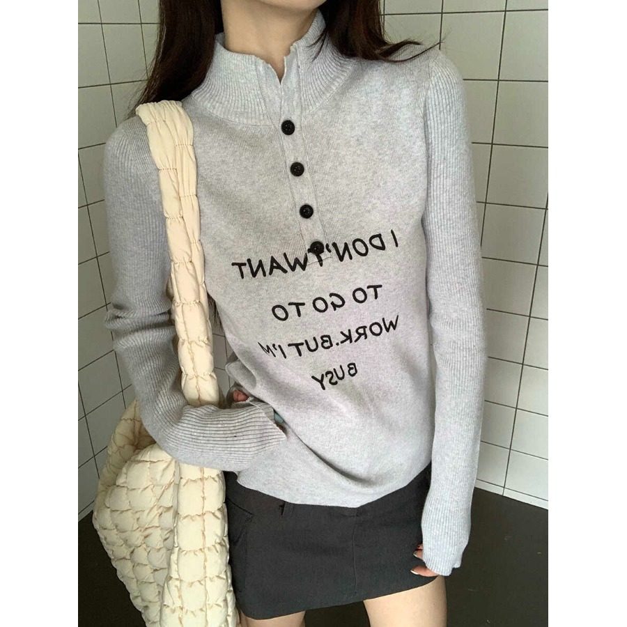 针织衫毛衣女秋冬修身高级感绝美内搭打底衫上衣半高领字母长袖