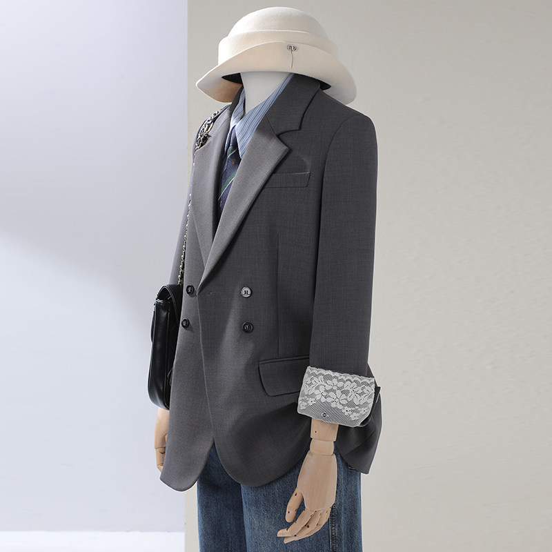 灰色西装外套女2026新款开春休闲气质名媛高级设计感小众超火西服