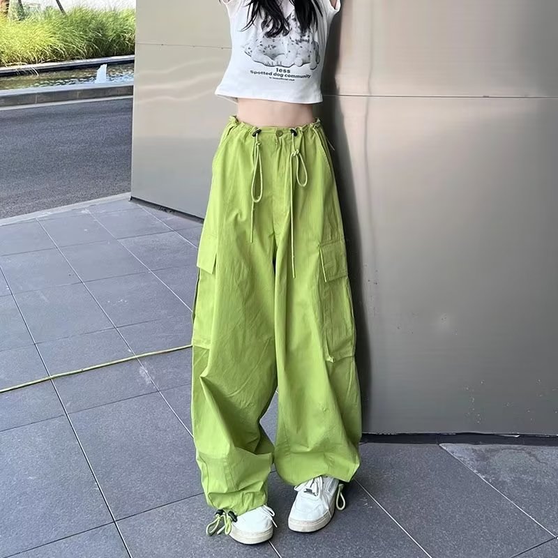 工装裤女2024夏季薄款高腰显瘦垂感阔腿窄版休闲美式速干运动裤子