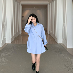 男友风中长款衬衫女韩版宽松慵懒下衣失踪衬衣设计感小众衬衣裙