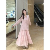 潮 时尚 针织毛衣蕾丝吊带背心粉色半身裙女秋季 套装 蝴蝶结宽松长袖