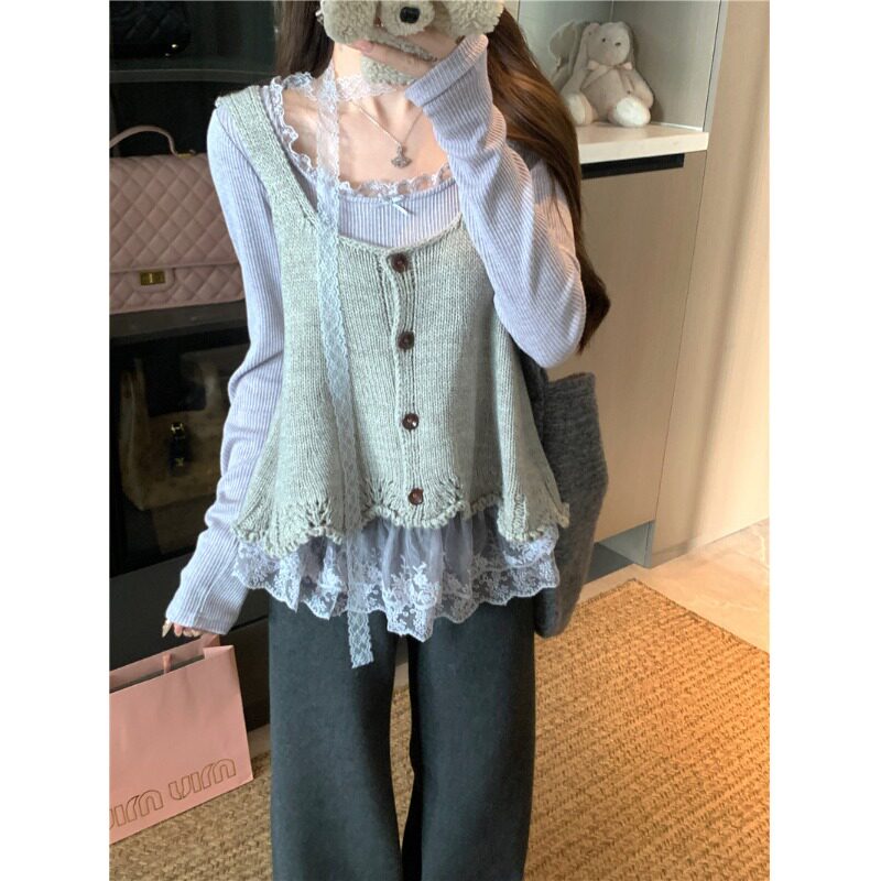 蕾丝花边长袖打底T恤女秋冬