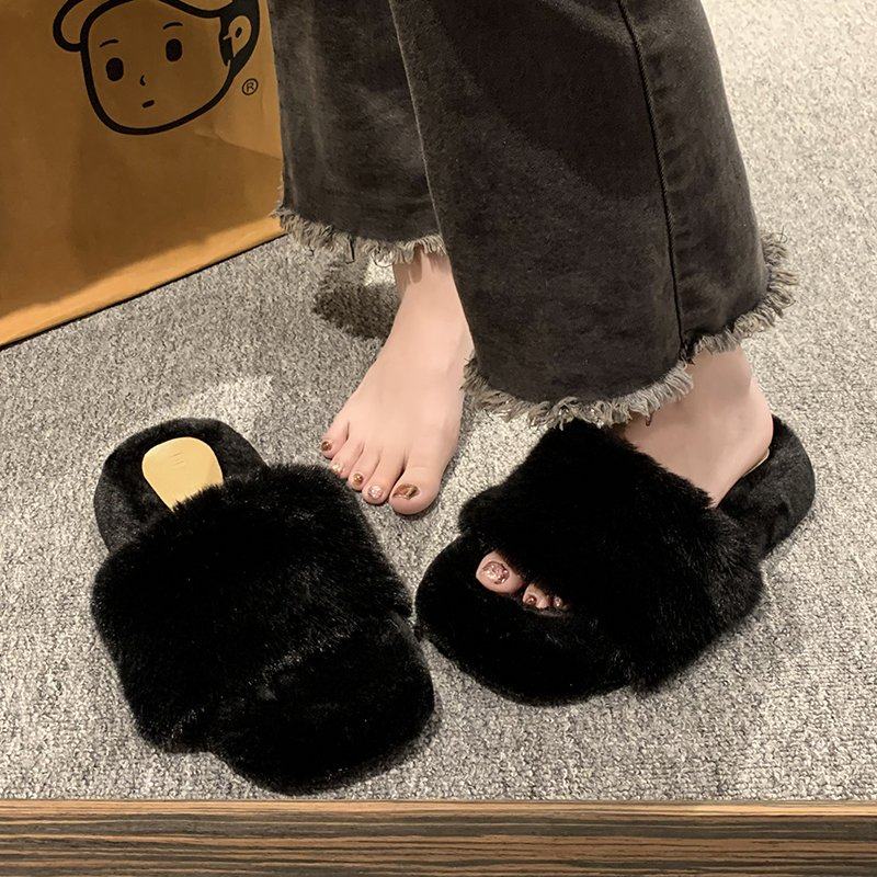 简约毛毛一字拖2025秋冬新款潮流时尚防滑百搭居家外穿毛毛拖鞋女,女鞋,毛毛鞋,淘宝优惠券,粉丝福利购,淘宝优惠卷
