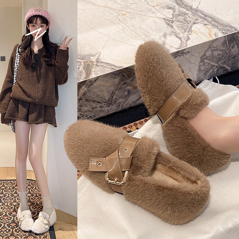 复古毛绒勃肯鞋女秋冬包头一脚蹬
