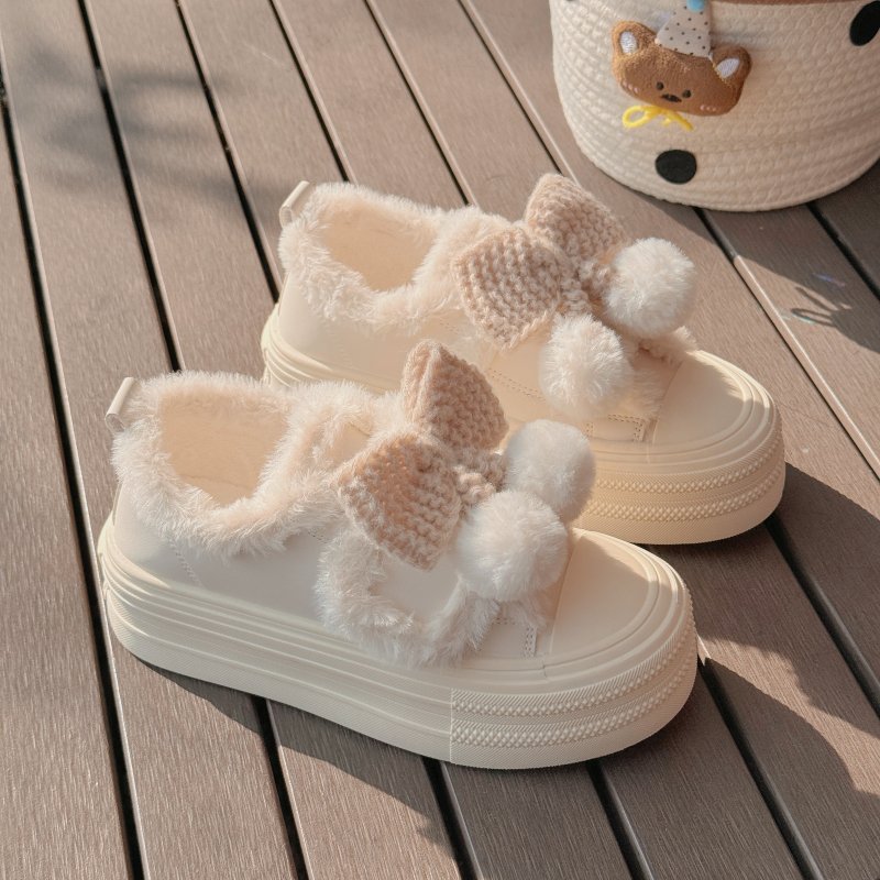 毛毛魔术贴棉鞋女冬季厚底保暖