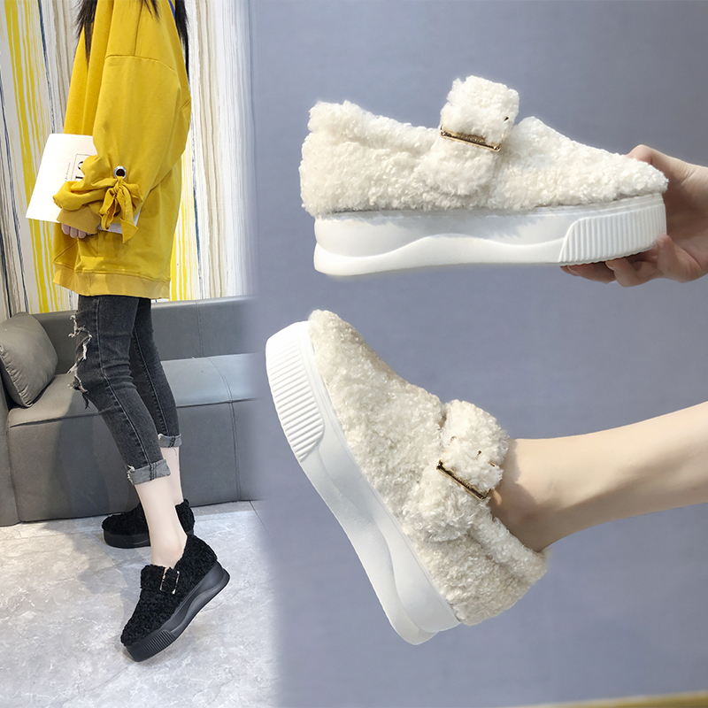 加绒低帮鞋女厚底2021