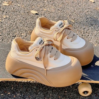 面包鞋女新款2025爆款时尚气质大头鞋百搭厚底增高小白鞋运动板鞋