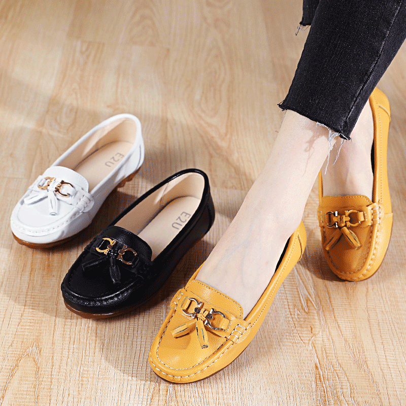 E2U Peas shoes women 2022 spring and autumn new pattern genuine leather Mom shoes soft sole comfortable Flat bottom middle age Single shoes leather shoesin the Women's Shoes, Low shoes  category - from Buy2taobao.com to provide professional Taobao agent buy service