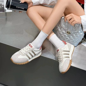 真皮德训鞋女2024春秋韩版新款平底百搭小白鞋板鞋休闲情侣运动鞋