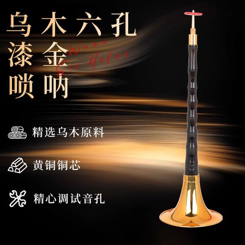 专业乌木六孔漆金唢呐笛子指法体