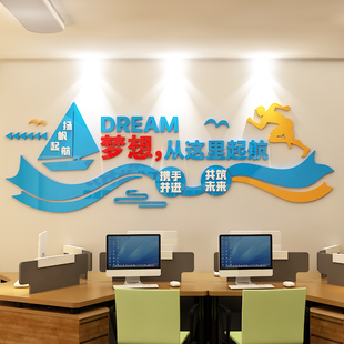 扬帆起航墙贴纸办公室背景墙装饰公司企业会议室背景文化激励标语