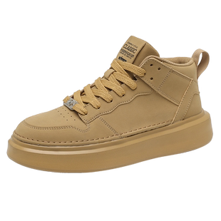 小麦色男鞋高帮潮牌厚底休闲运动潮流春秋季中帮黄色鞋子男款板鞋