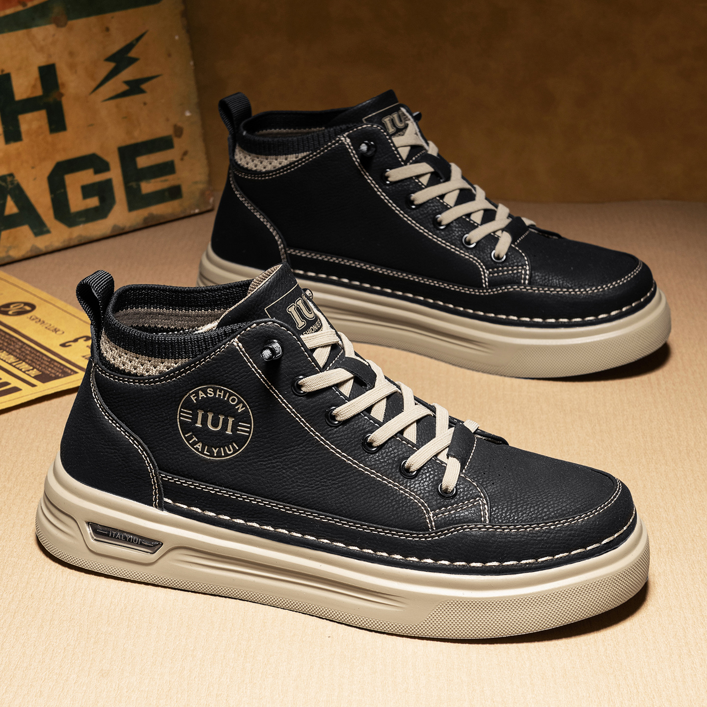 高帮鞋男2025新款英伦软底软面鞋子免系带秋冬季休闲平底懒人板鞋