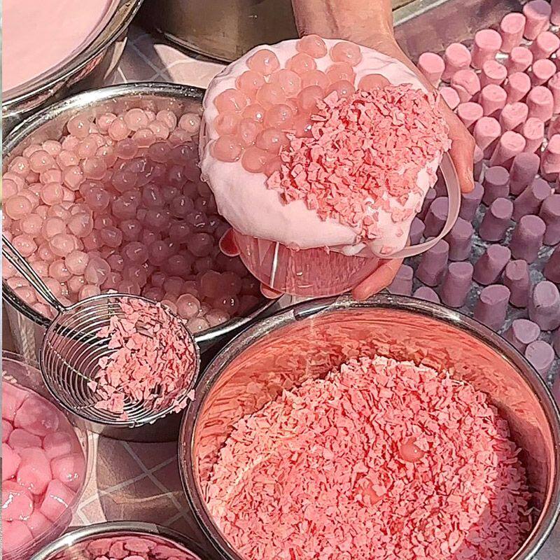 粉樱花冰粉桶专用水蜜桃味蛋糕装饰热奶宝饼干摆摊冰淇淋烘焙配料