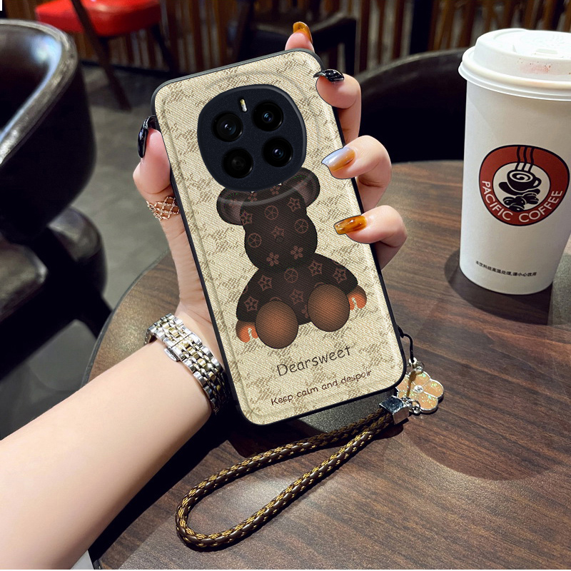 适用于荣耀magic7手机壳新款magicpro硅胶保护套magic5全包防摔布纹挂绳带手链magic4网红女款高级感卡通熊