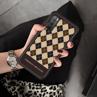 适用于华为畅享20pro手机壳新款 网红麦芒10高级感格纹潮Z 畅享z保护套皮纹硅胶畅享20e全包防摔畅享20plus女款