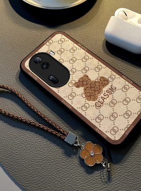 适用于opporeno11手机壳新款Reno11pro保护套硅胶reno10全包防摔布纹网红挂绳por女款男高级感卡通暴力熊潮牌