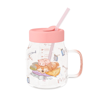 西比尔治愈吸管杯玻璃杯耐高温家用大容量水杯带刻度杯子女高颜值