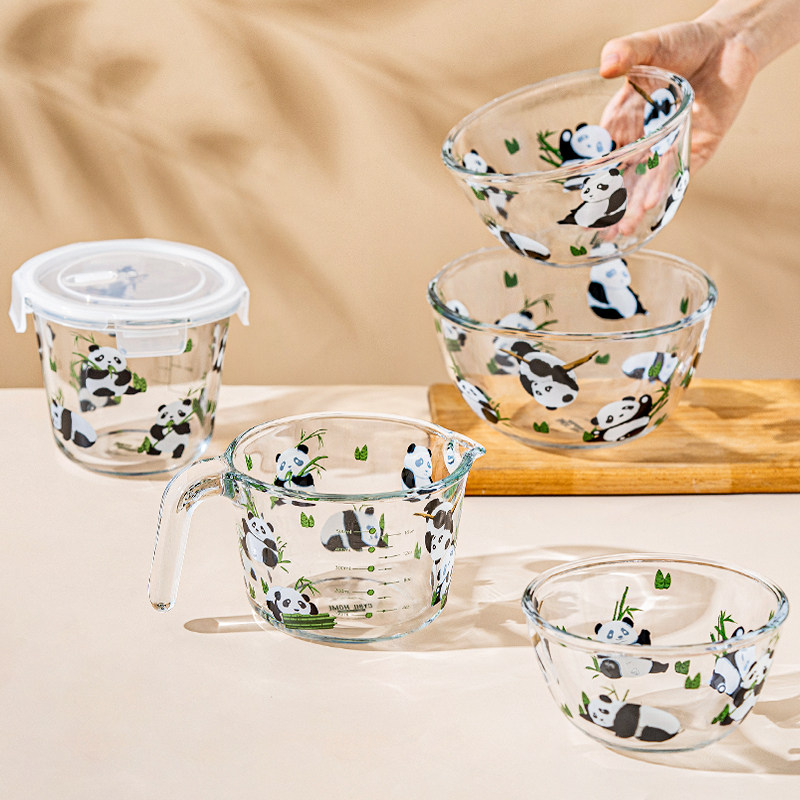 西比尔熊猫玻璃碗装泡面碗耐高温家用水果碗汤碗带把量杯保鲜盒高,餐饮具,碗,淘宝优惠券,粉丝福利购,淘宝优惠卷