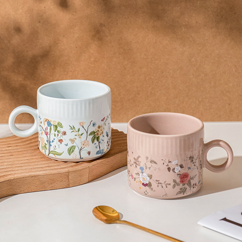 西比尔古典马克杯陶瓷杯耐高温家用咖啡杯牛奶杯小众花纹喝水杯子