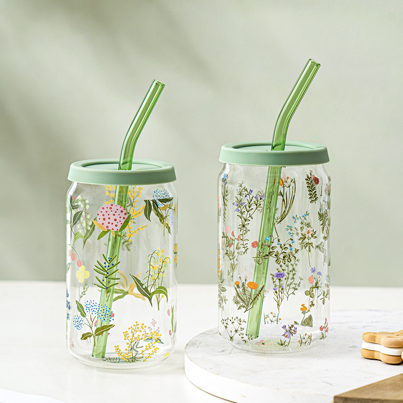 西比尔小清新玻璃杯吸管杯耐热家用带盖子带吸管饮料杯随行杯高颜,餐饮具,吸管杯,淘宝优惠券,粉丝福利购,淘宝优惠卷