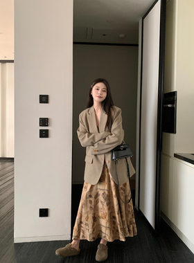 米花家【布朗尼】oversize咖色高级感西装女春秋显瘦西服廓形外套