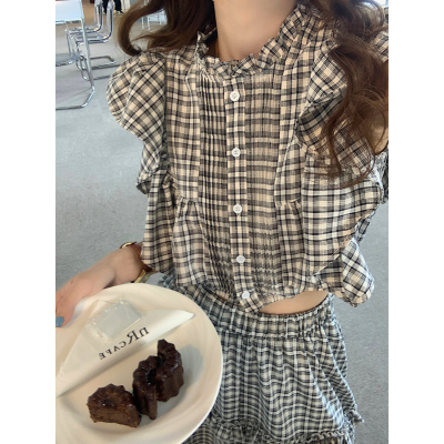 圆领设计感上衣半身裙套装