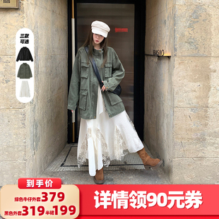 【所有女生的衣橱直播间】米花家绿色牛仔外套/黑色外套/白色半裙