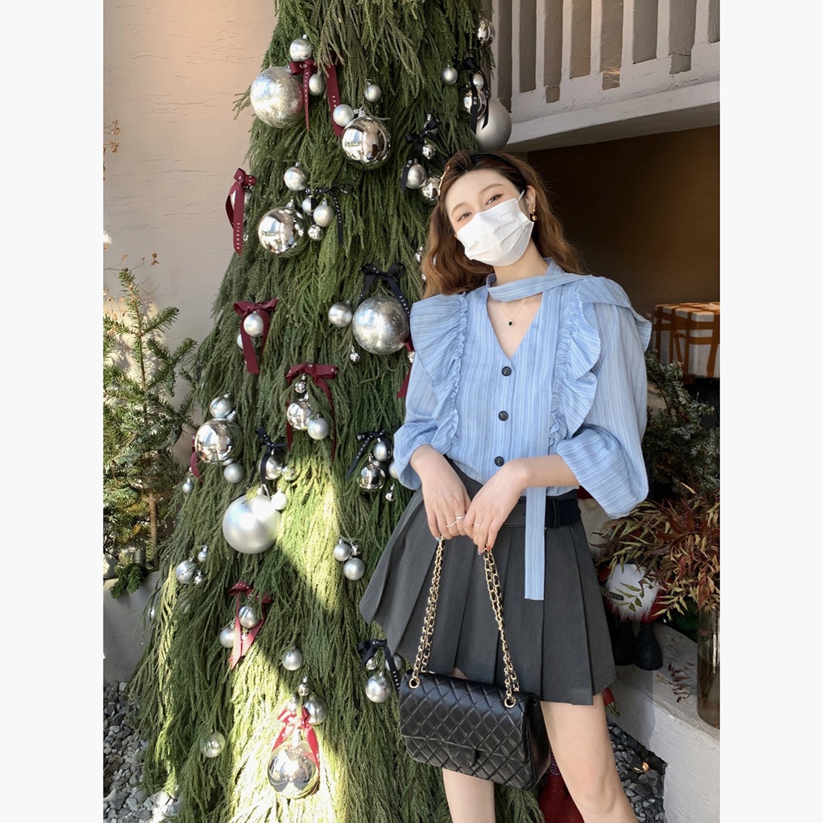 【所有女生的衣橱直播间】 米花家 三色系带衬衫/百褶半裙