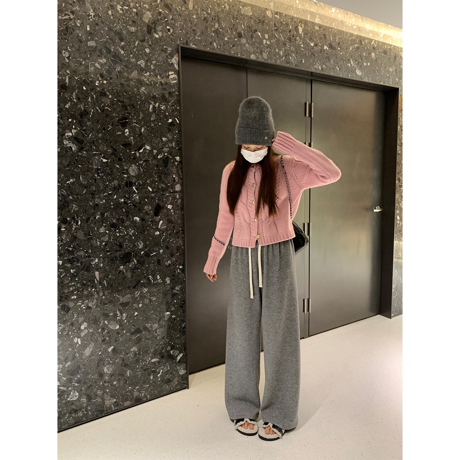 米花家 三色加绒运动休闲裤女直筒宽松百搭阔腿长裤