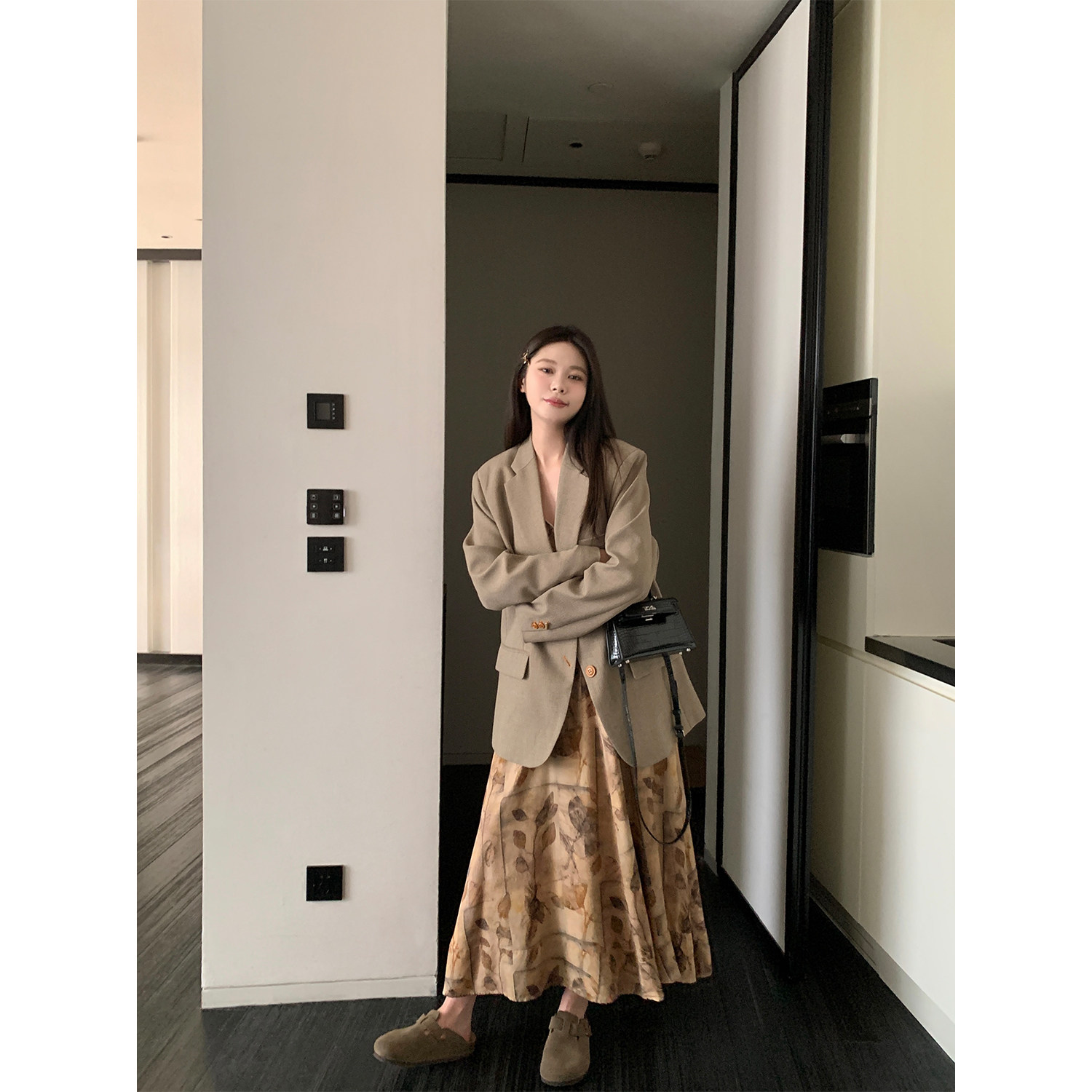 米花家【布朗尼】oversize咖色高级感西装女2024秋季新款廓形外套