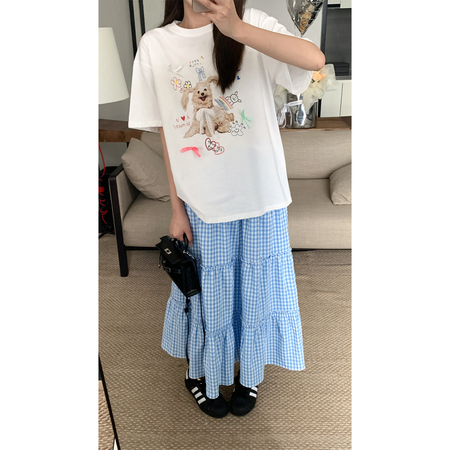 米花家【夏日暮野】韩版高腰a字半身裙女夏季垂坠感显瘦长裙图片