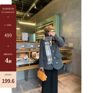 米花家【可露早茶】韩系v领双排扣小香羽绒服女秋冬保暖宽松外套