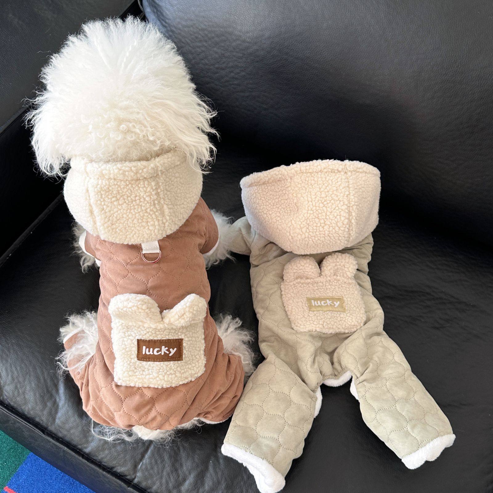 宠物加绒可牵引小狗狗衣服秋冬季比熊泰迪博美小型犬四脚保暖棉衣