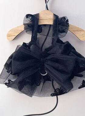 夏日新款宠物连衣裙宠物比熊泰迪狗狗猫咪可爱背心裙黑色蕾丝花边